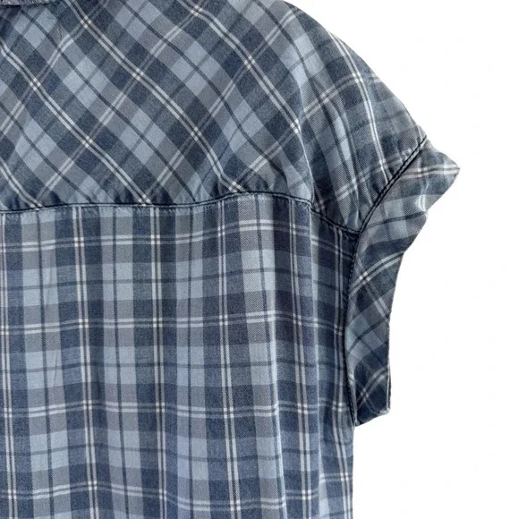 Billy T Shirt Dress Womens Medium Blue Plaid Button Front Pockets Midi Casual - Picture 5 of 16